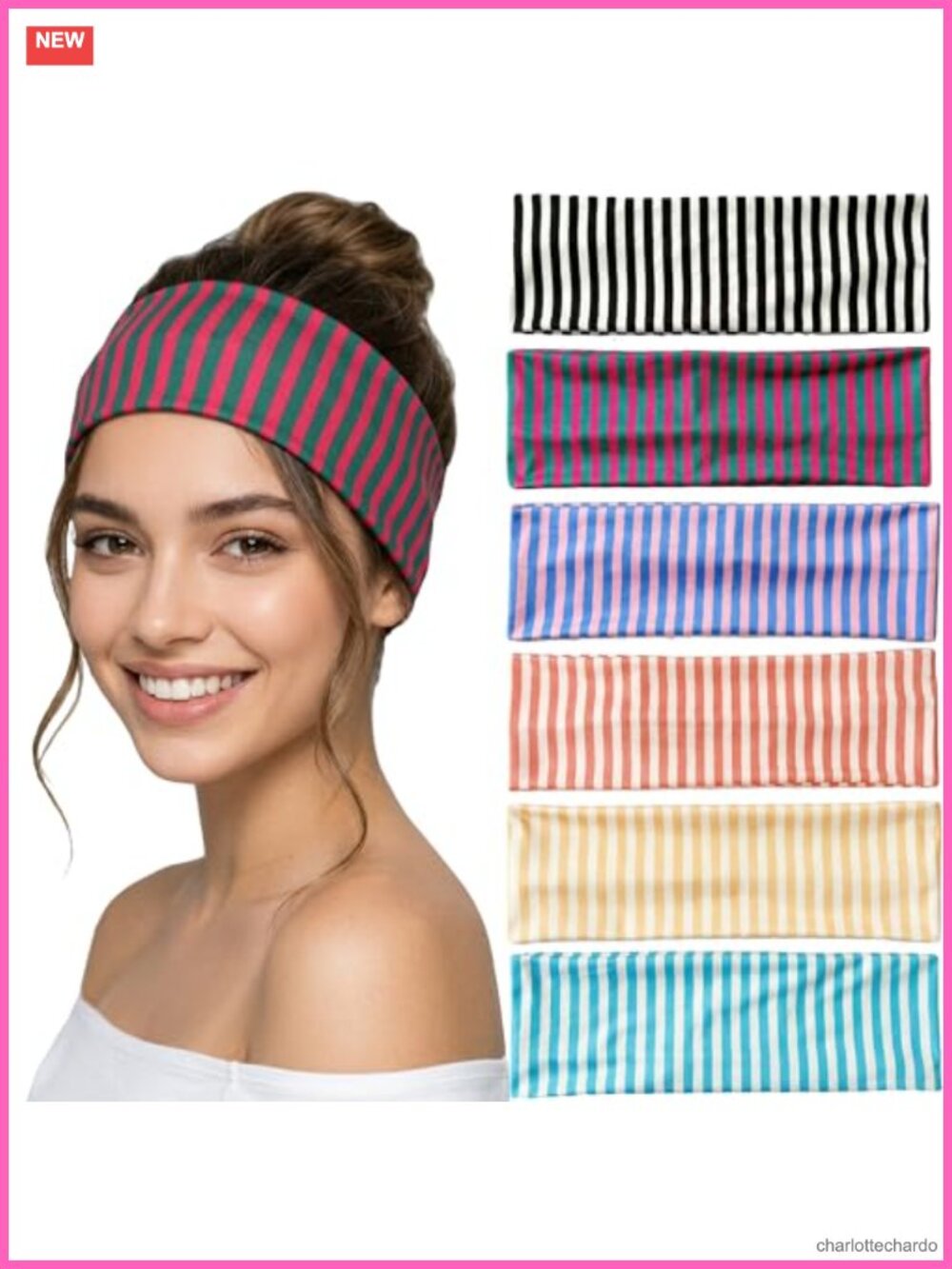 6Pc Striped Wide Headbands Cloth Non Slip Elastic Hair Accessories Women